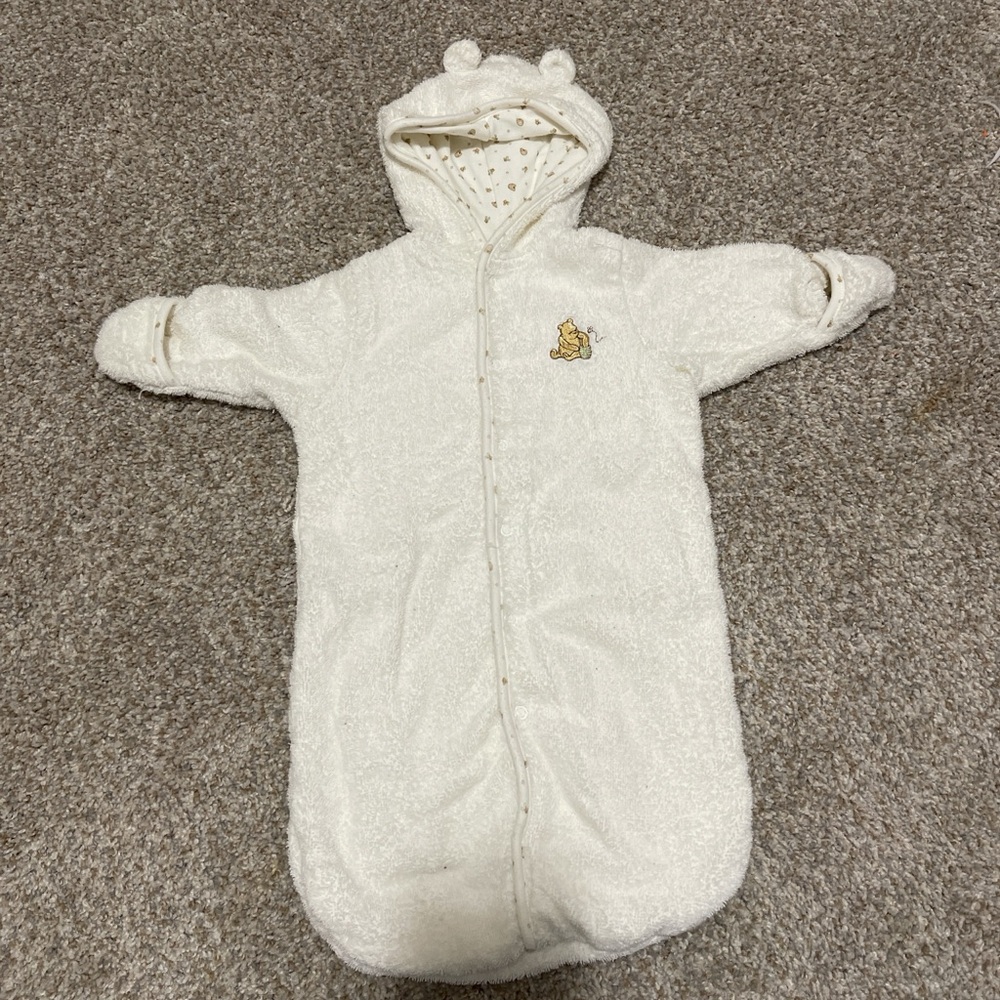 Vintage White Baby Bunting with Winnie the Pooh Bear Embroidery